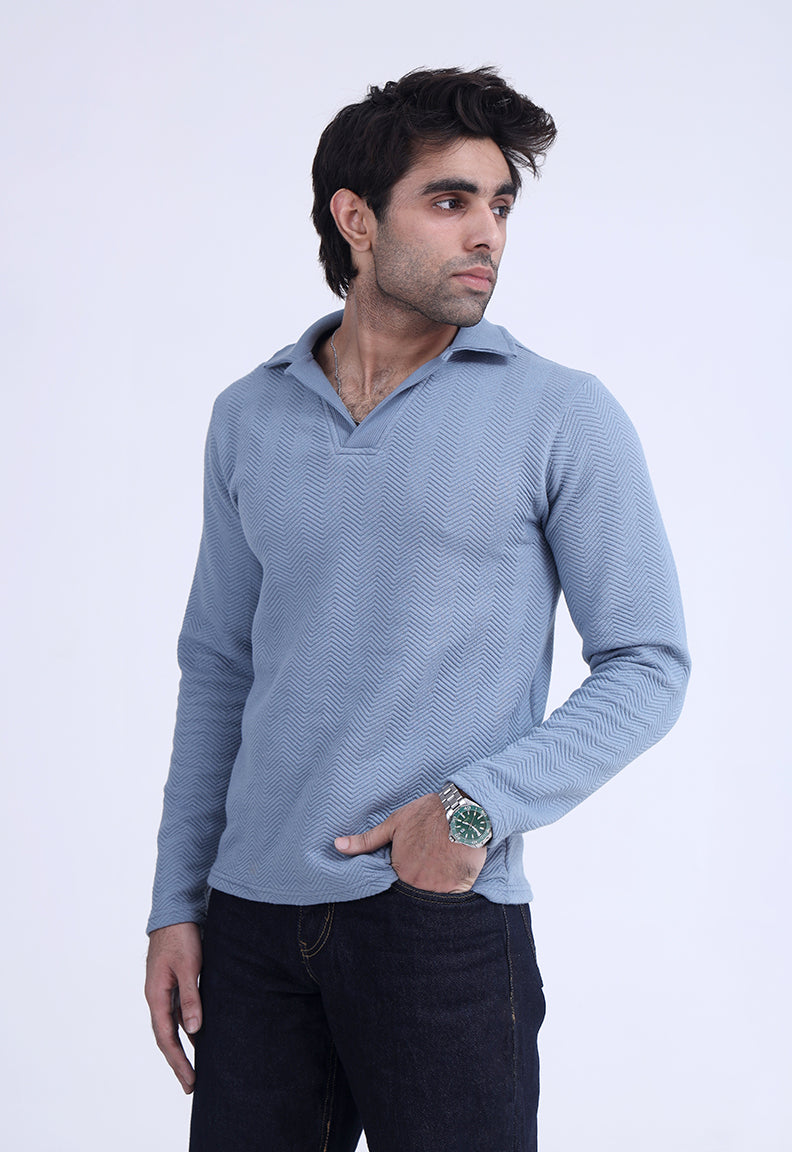Quilted Ice Blue Classic Polo