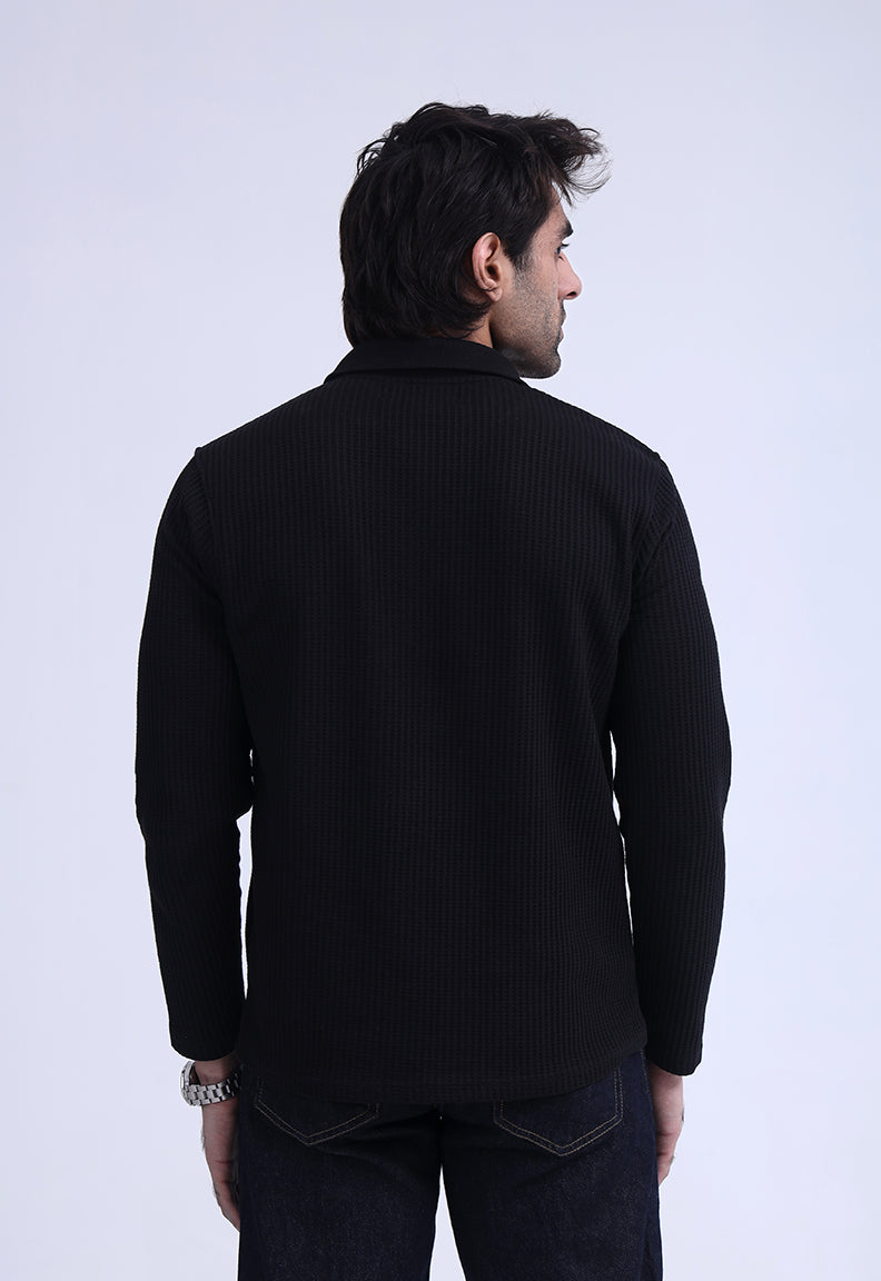 Waffle Knit Polo Black