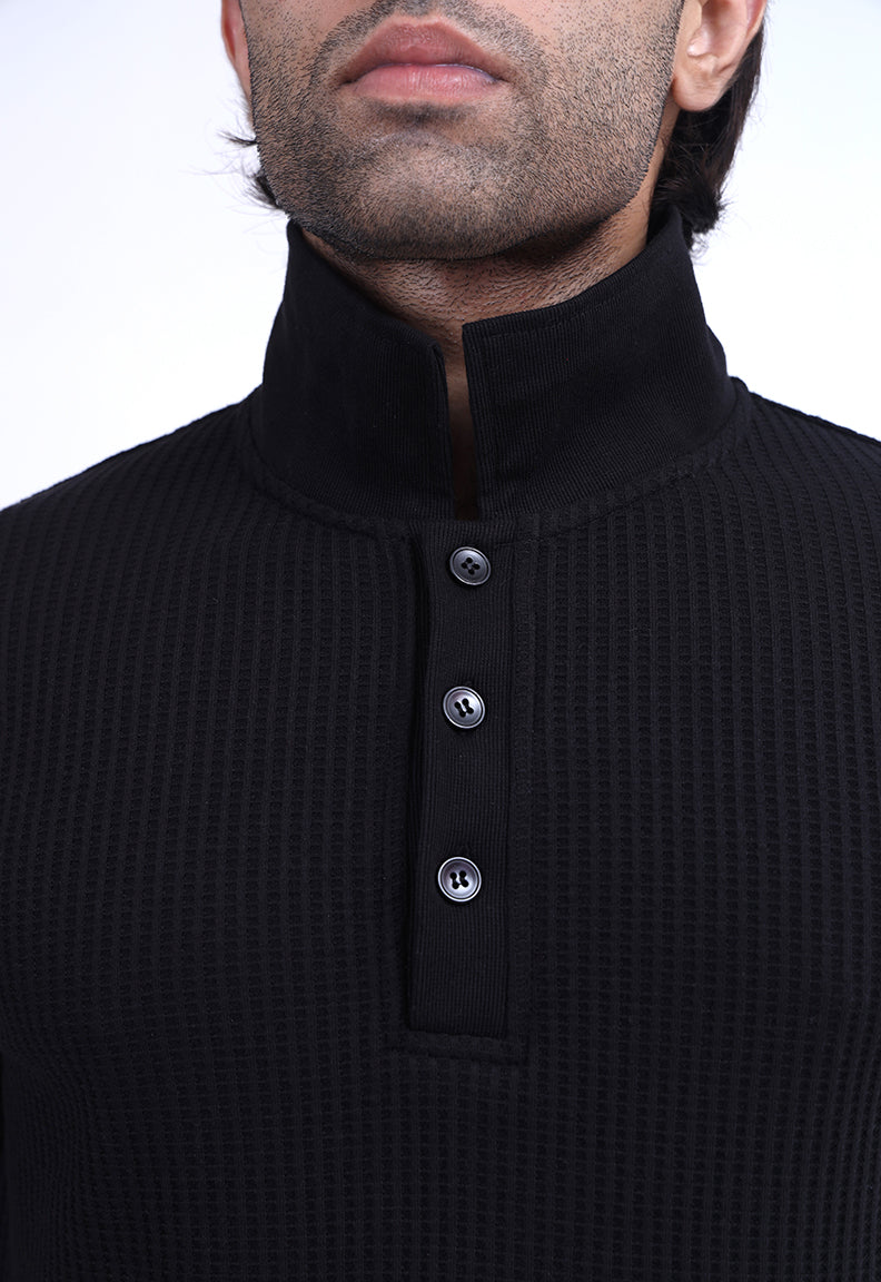 Waffle Knit Polo Black