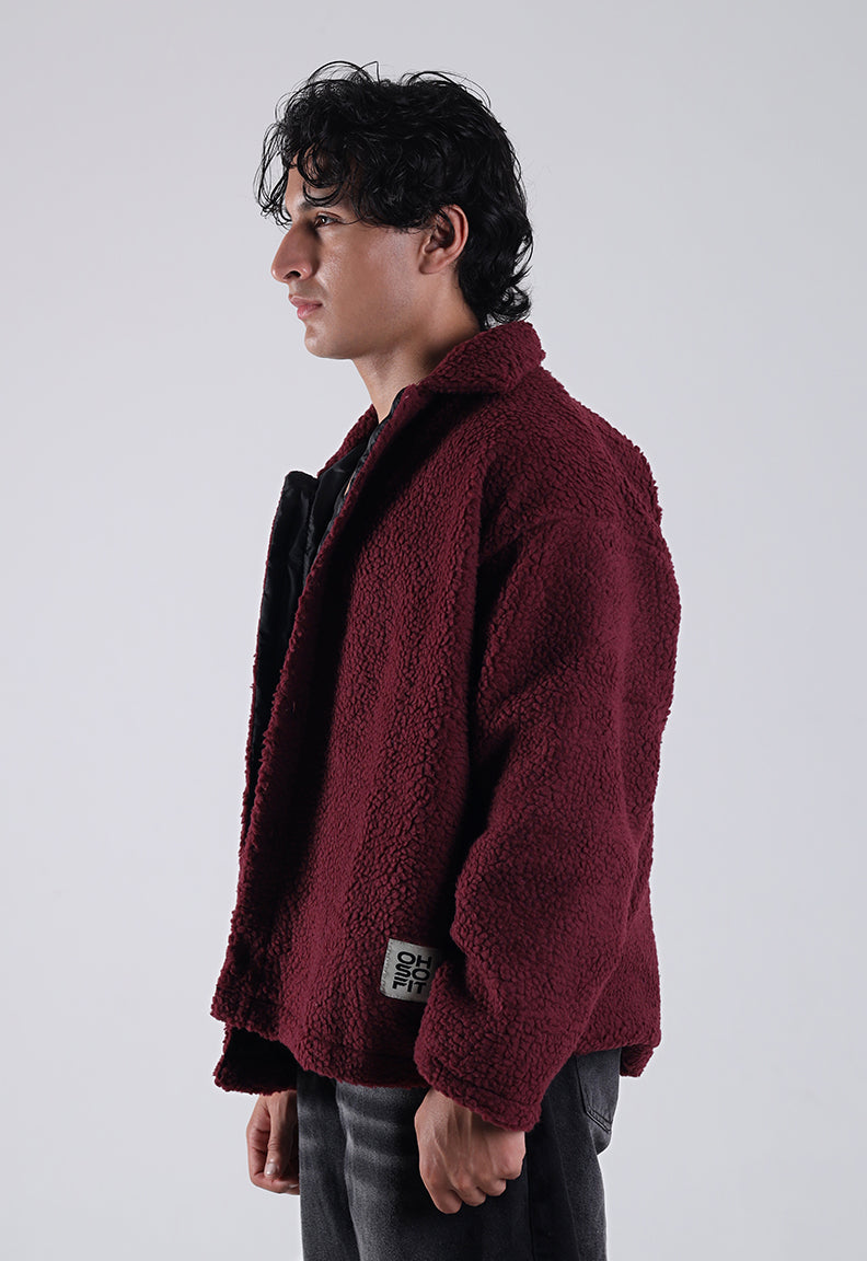 Essential Sherpa Jacket — Deep Maroon