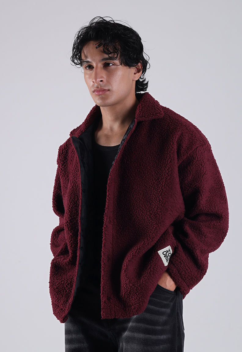 Essential Sherpa Jacket — Deep Maroon