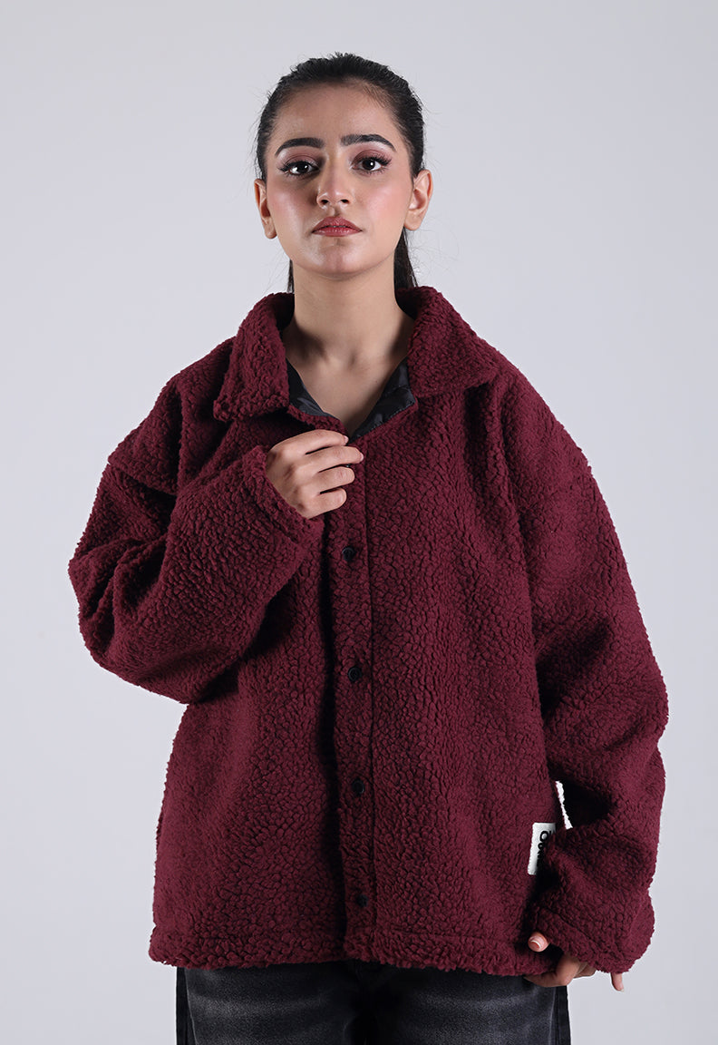 Essential Sherpa Jacket — Deep Maroon