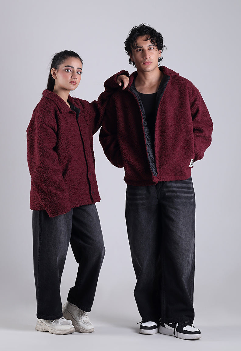 Essential Sherpa Jacket — Deep Maroon