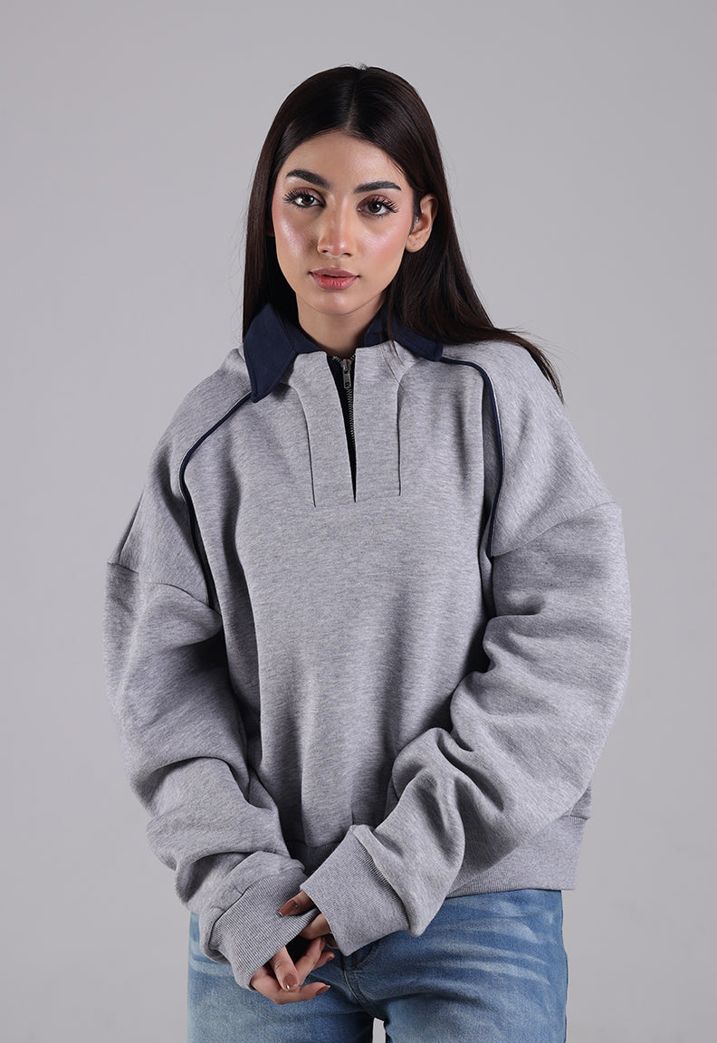 Heather Grey Collar Sweatshirt