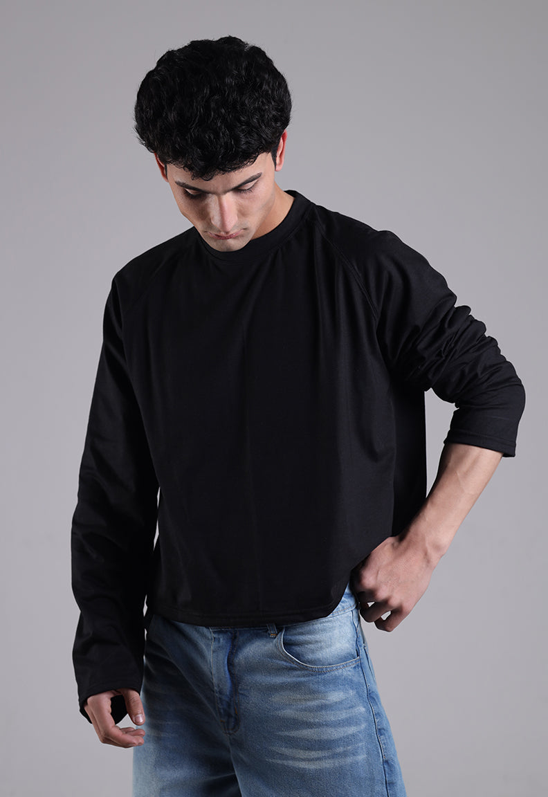 Long Sleeve Cropped Tee – Black