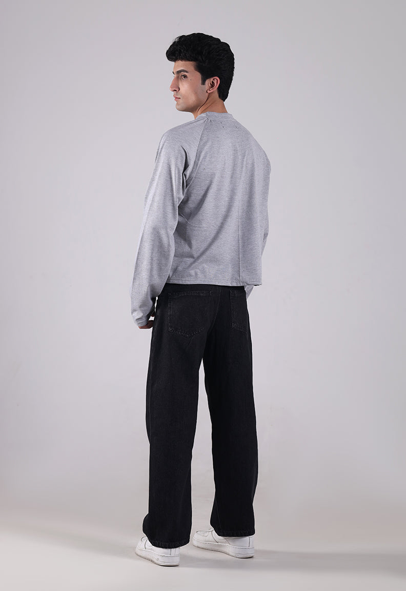 Long Sleeve Cropped Tee – Grey