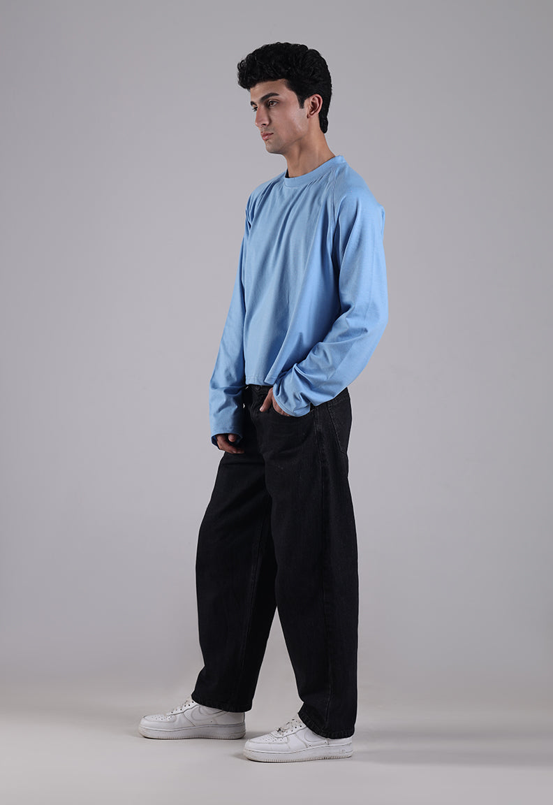 Long Sleeve Cropped Tee – Blue