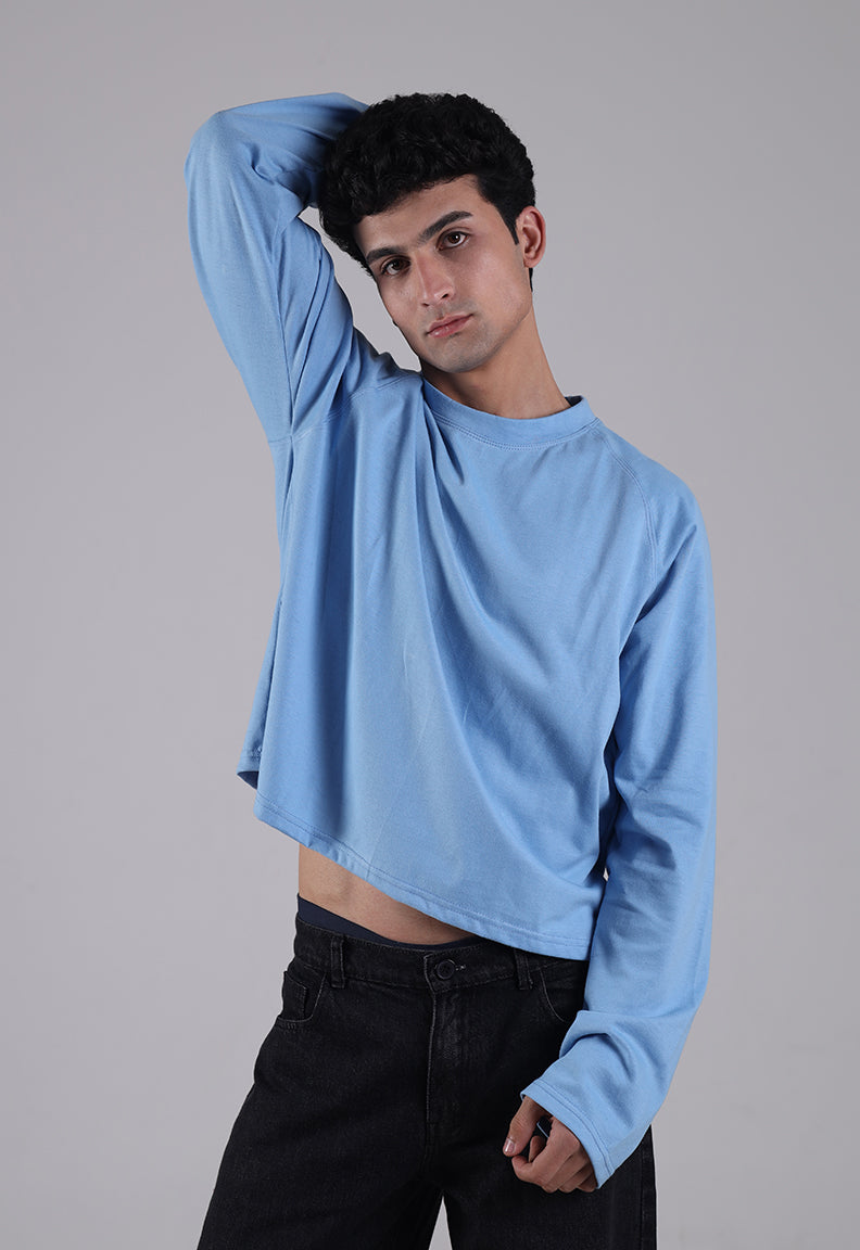 Long Sleeve Cropped Tee – Blue