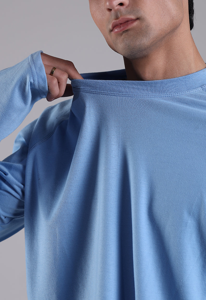 Long Sleeve Cropped Tee – Blue