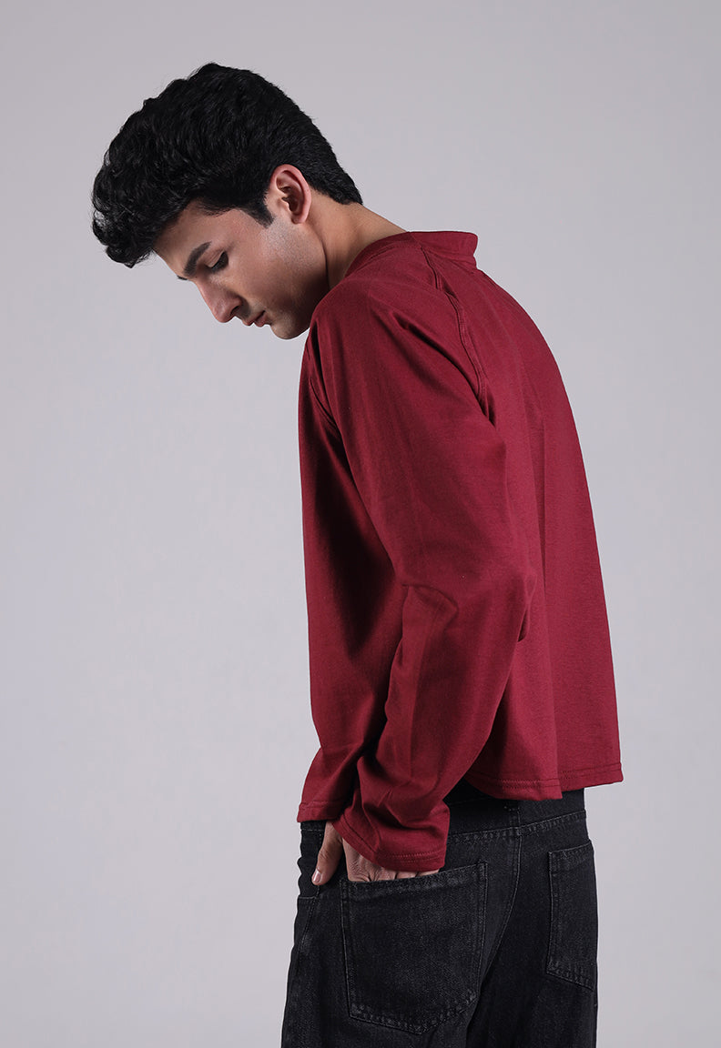Long Sleeve Cropped Tee – Maroon