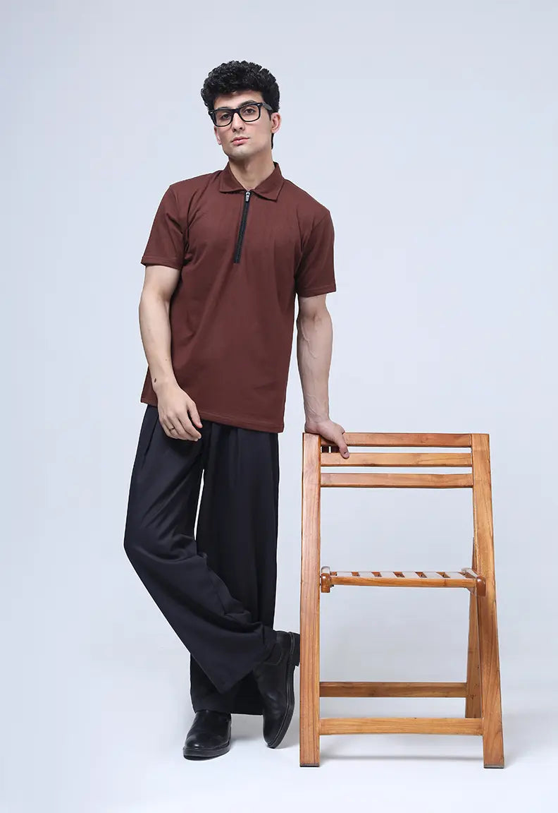 Zip Polo - Brown