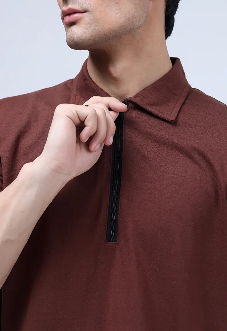 Zip Polo - Brown