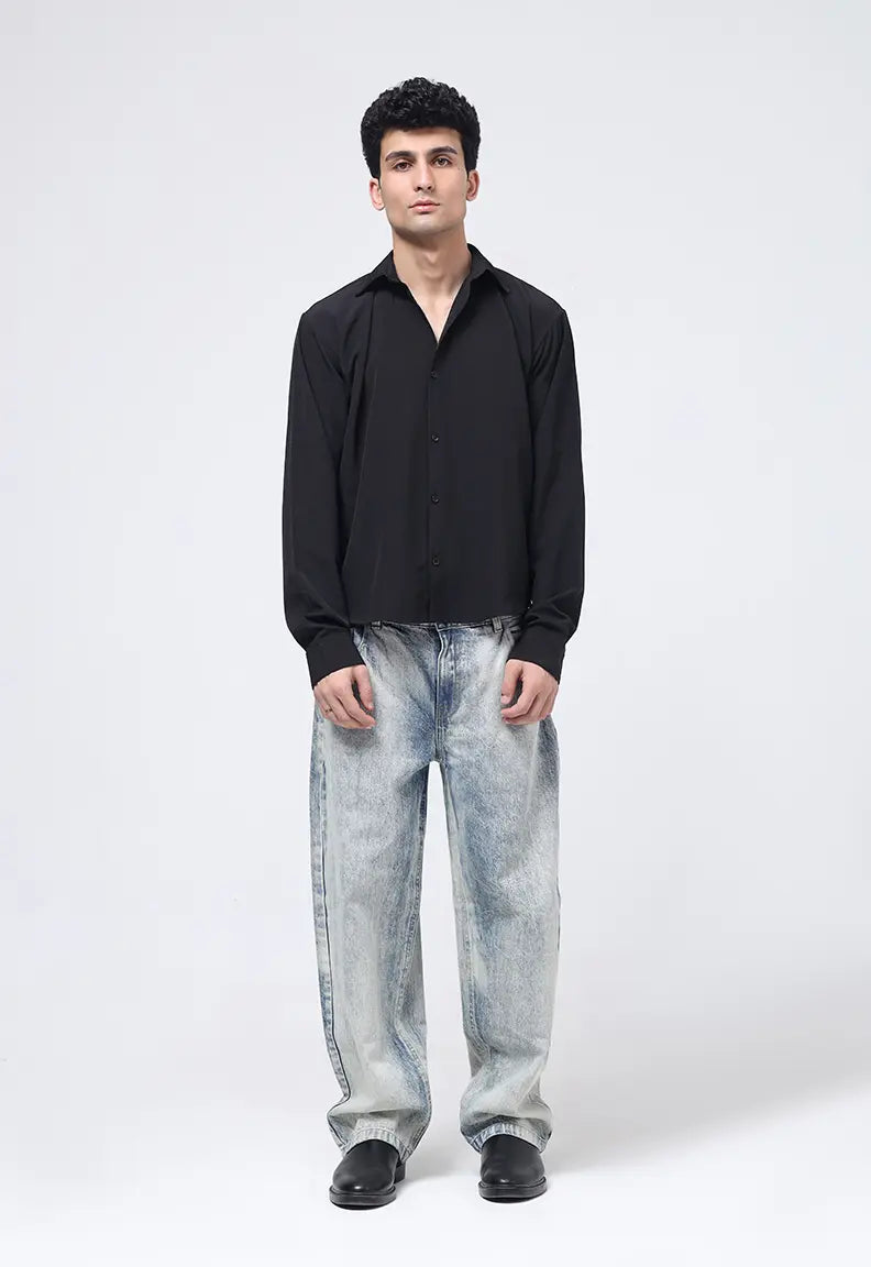 Cropped Check Shirt - Black