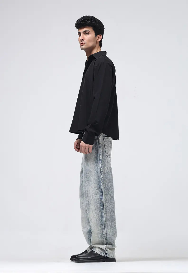 Cropped Check Shirt - Black
