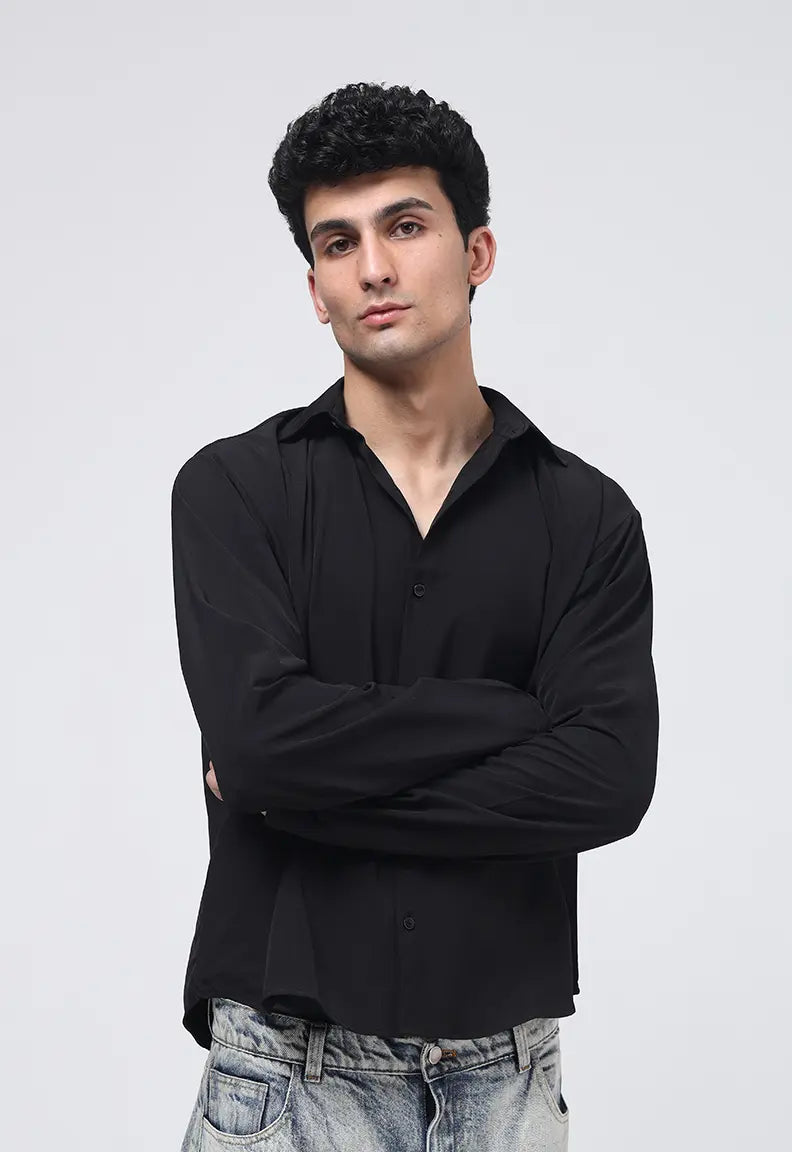 Cropped Check Shirt - Black