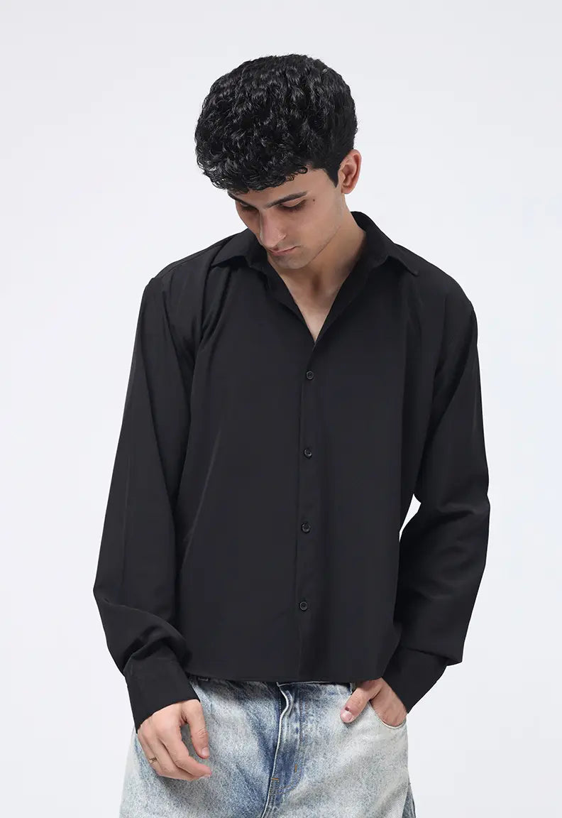 Cropped Check Shirt - Black