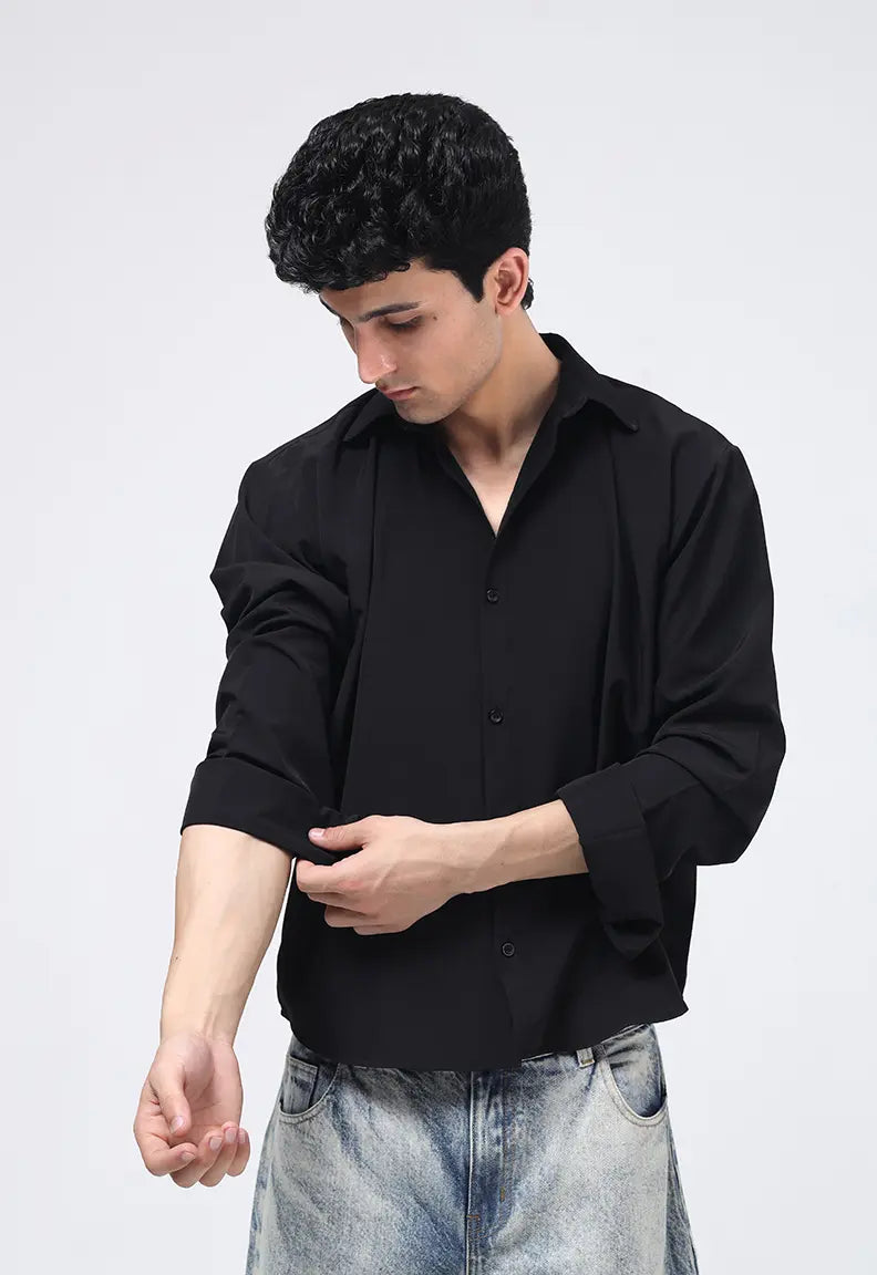Cropped Check Shirt - Black