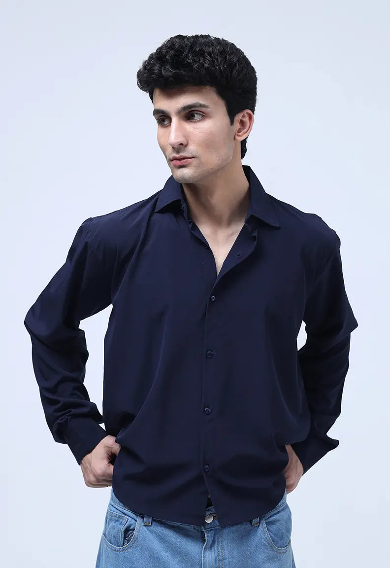 Cropped Check Shirt - Dark Blue