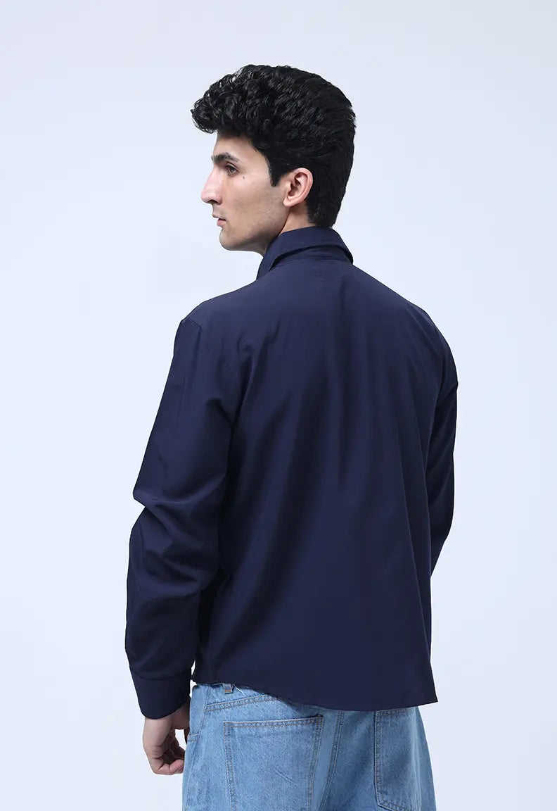 Cropped Check Shirt - Dark Blue
