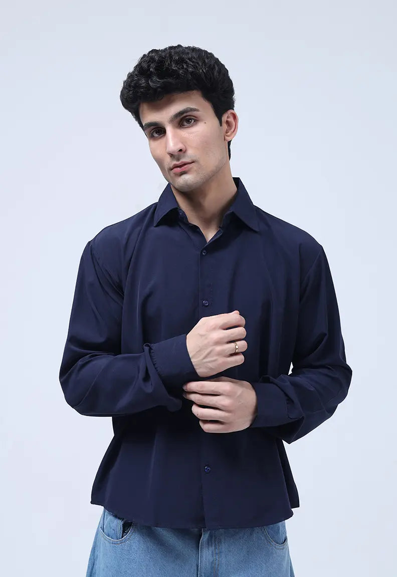 Cropped Check Shirt - Dark Blue