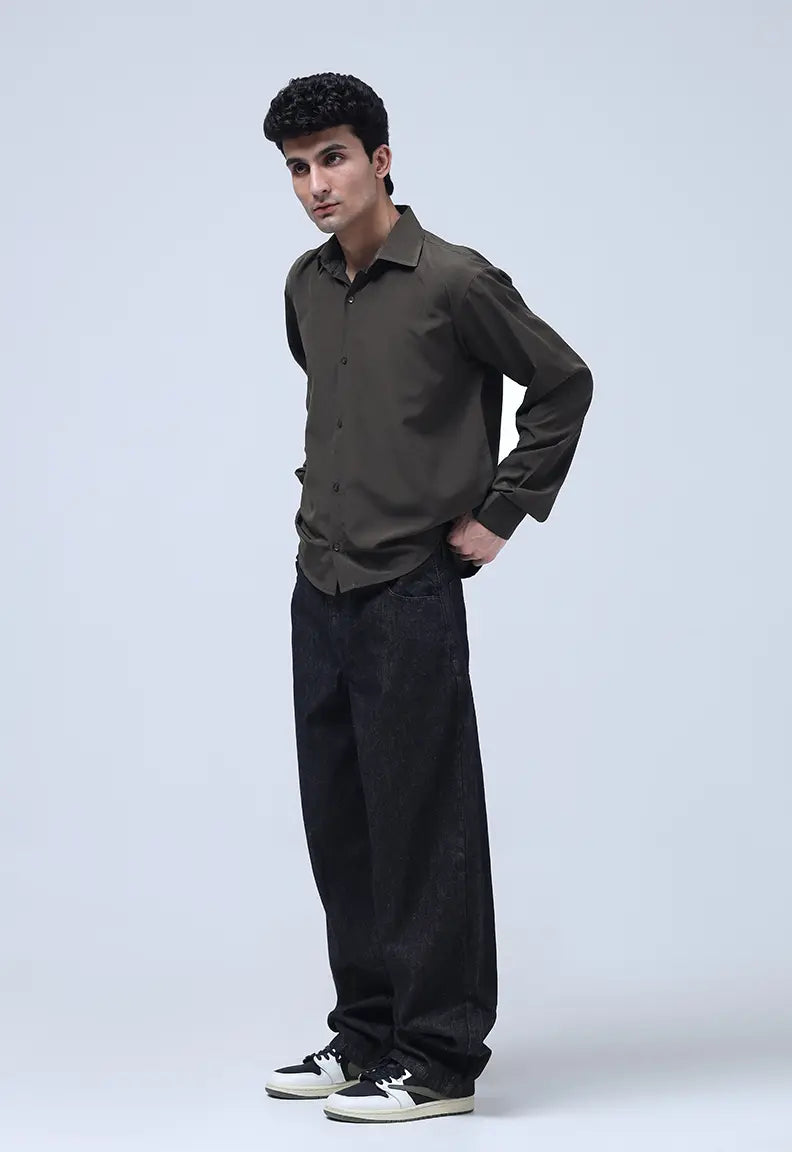 Cropped Check Shirt - Olive green