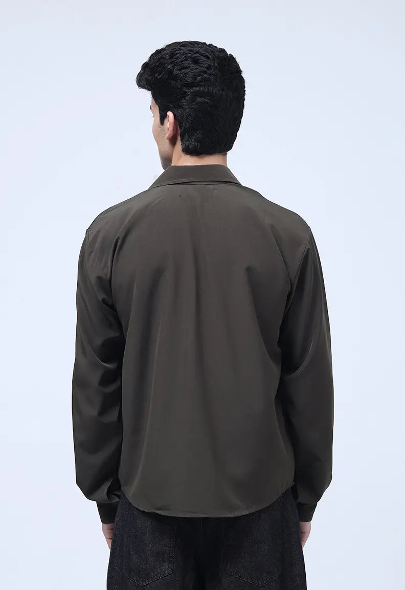 Cropped Check Shirt - Olive green