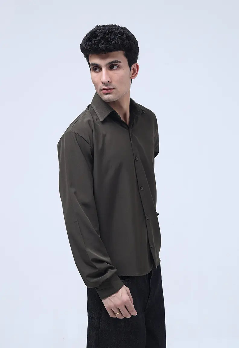 Cropped Check Shirt - Olive green