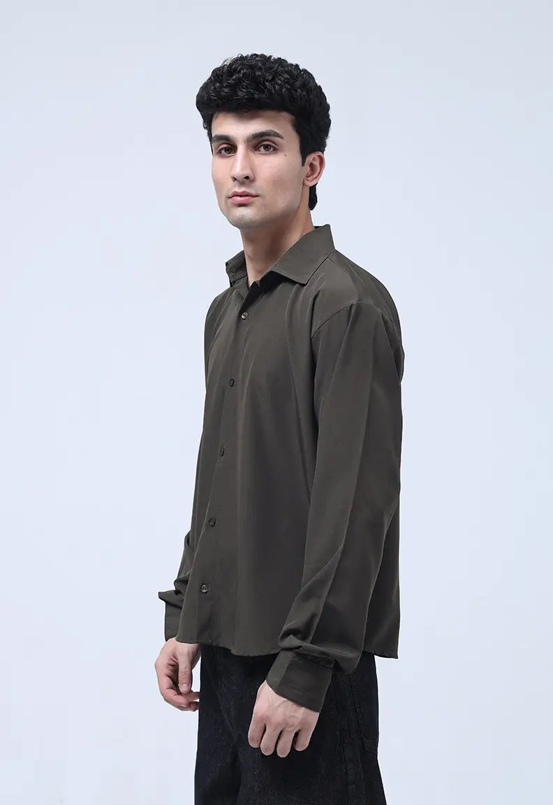 Cropped Check Shirt - Olive green