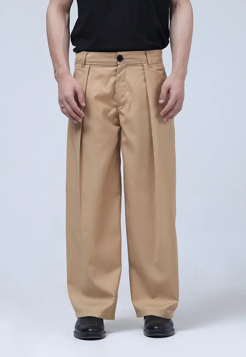 Baggy Pleated Pants - Beige