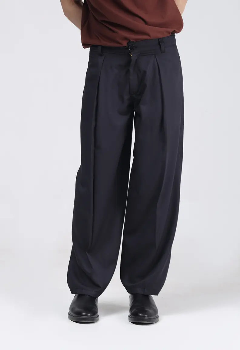 Baggy Pleated Pants - Black