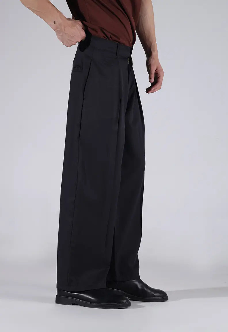 Baggy Pleated Pants - Black
