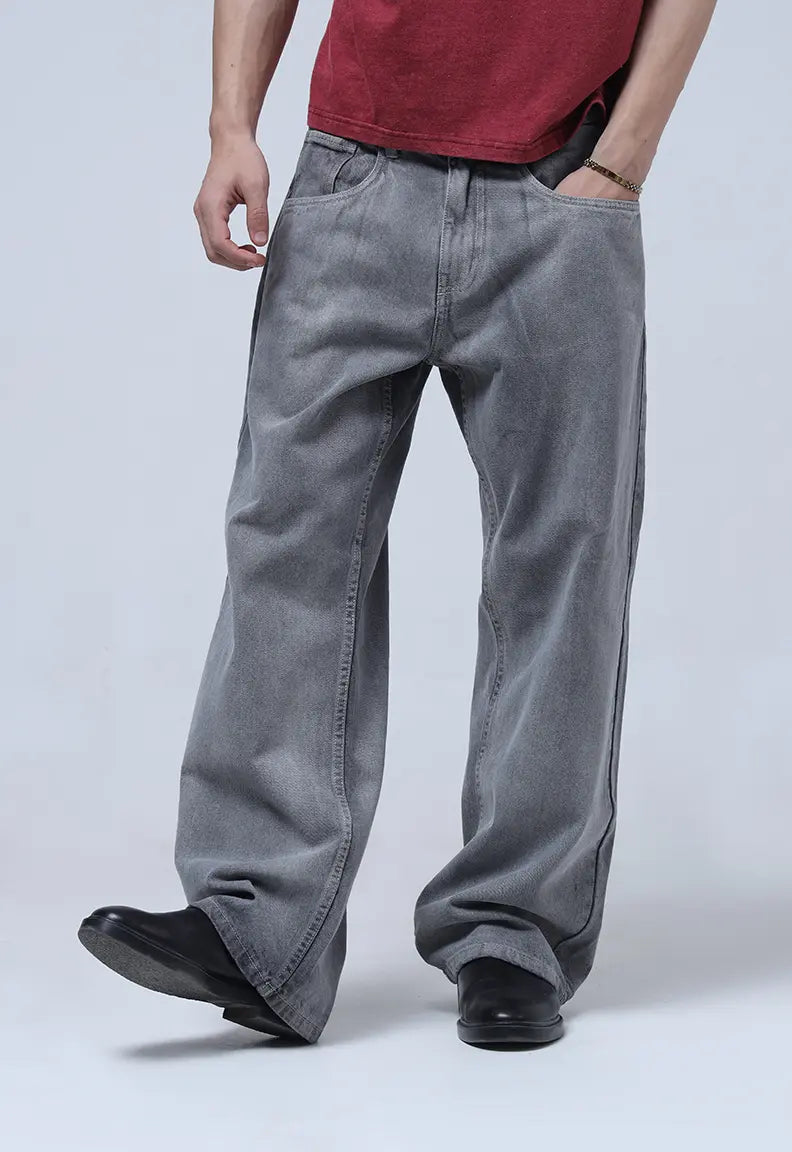 Grey Wide-Leg Denim
