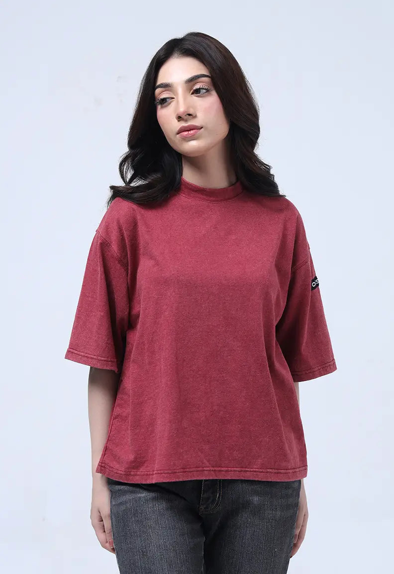 Washed Tee - Maroon