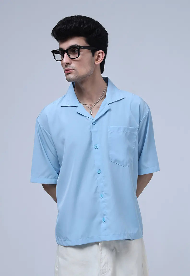 Cuban Collar Shirt - Sky Blue