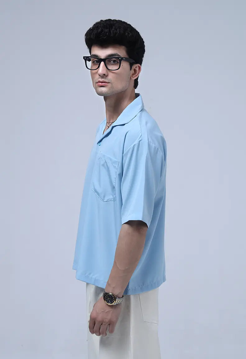 Cuban Collar Shirt - Sky Blue