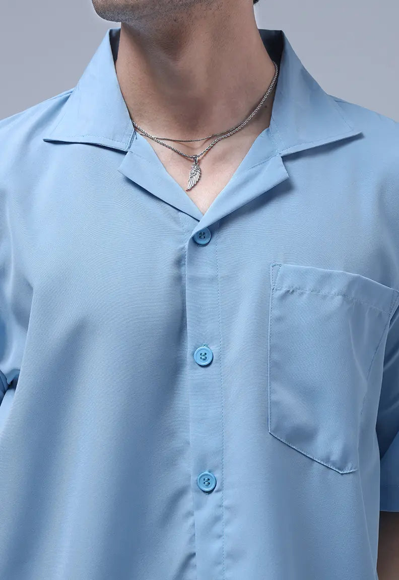 Cuban Collar Shirt - Sky Blue