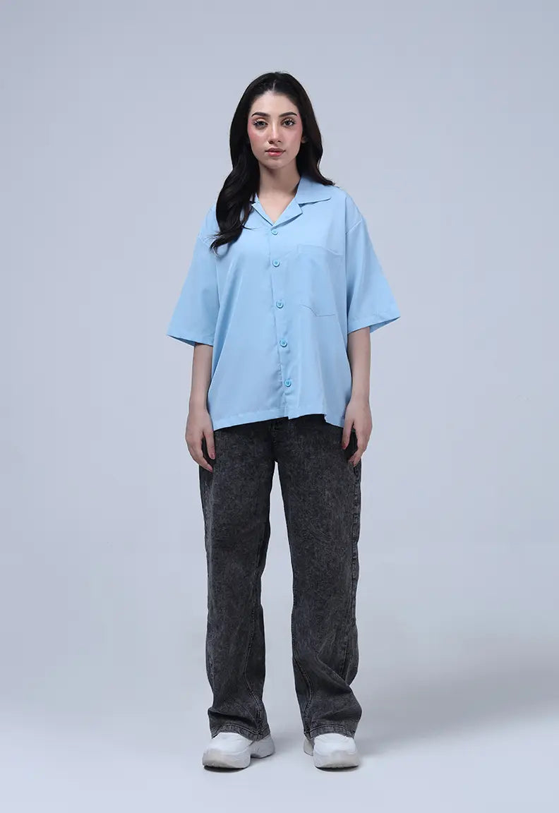 Cuban Collar Shirt - Sky Blue