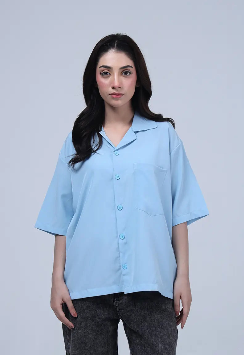 Cuban Collar Shirt - Sky Blue
