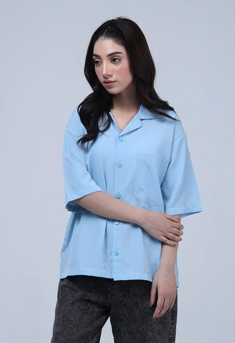 Cuban Collar Shirt - Sky Blue