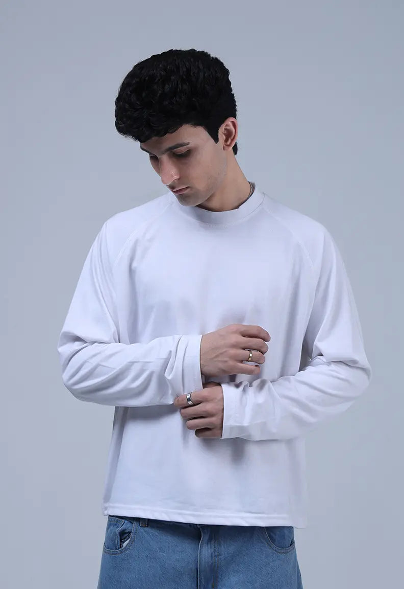 Long Sleeve Cropped Tee- White
