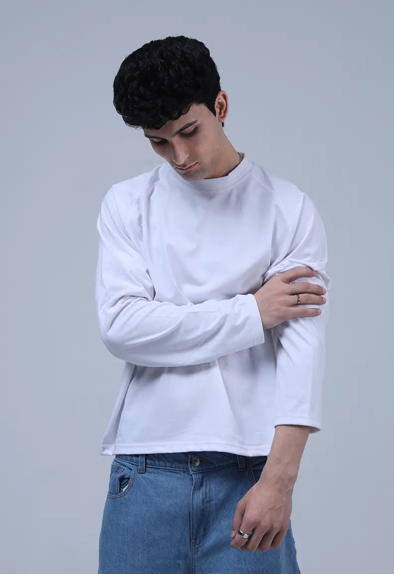 Long Sleeve Cropped Tee- White