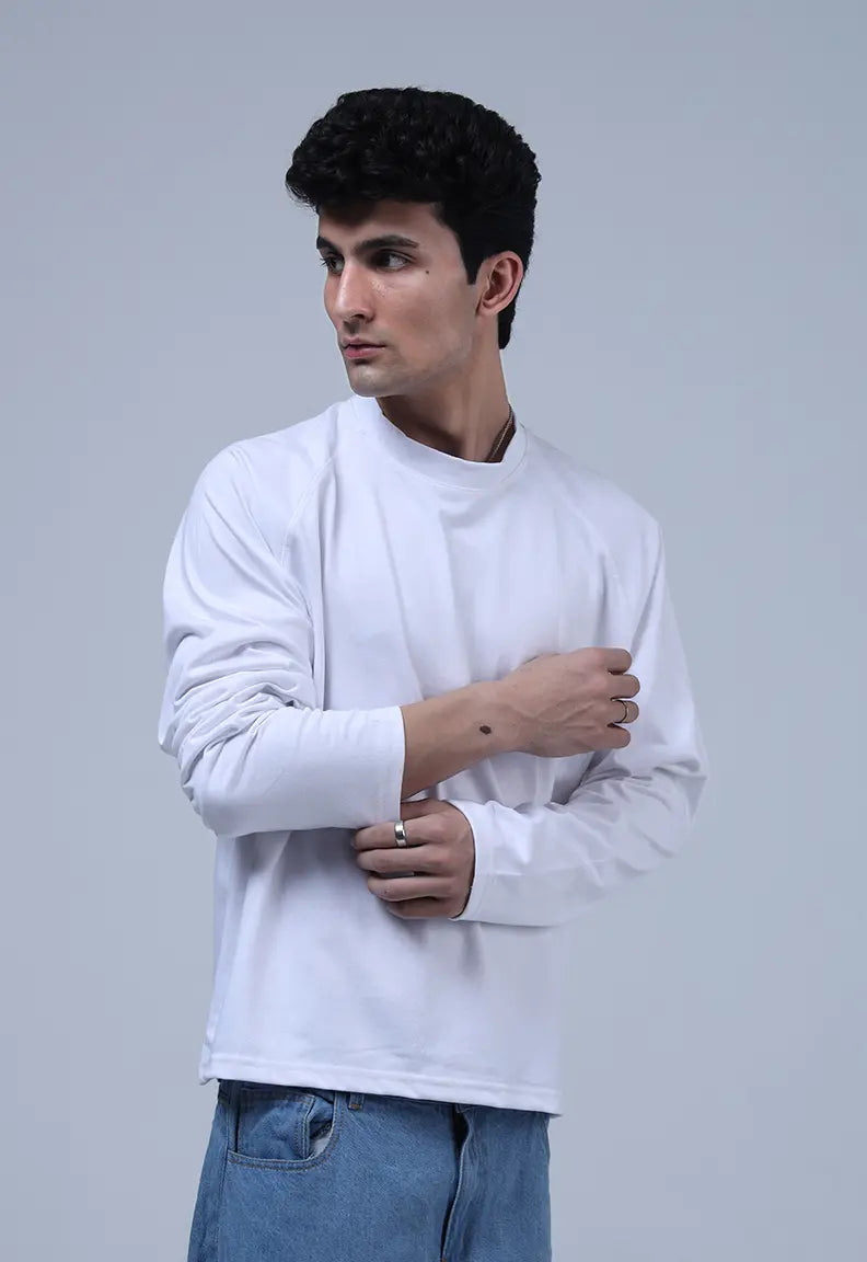 Long Sleeve Cropped Tee- White