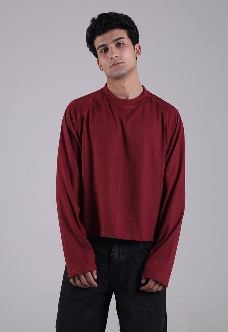 Long Sleeve Cropped Tee – Maroon