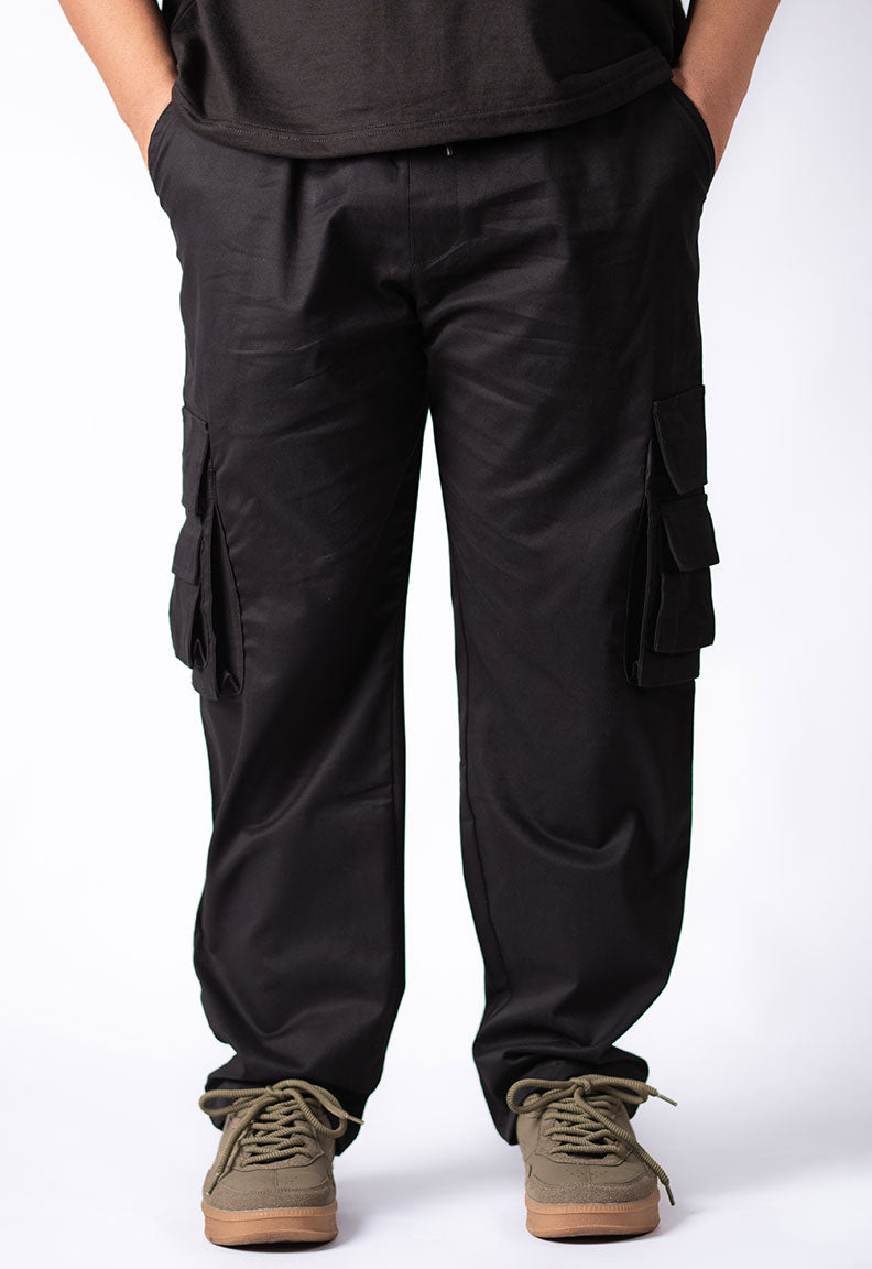 Black Utility Cargo Pants with Dual Side Pockets