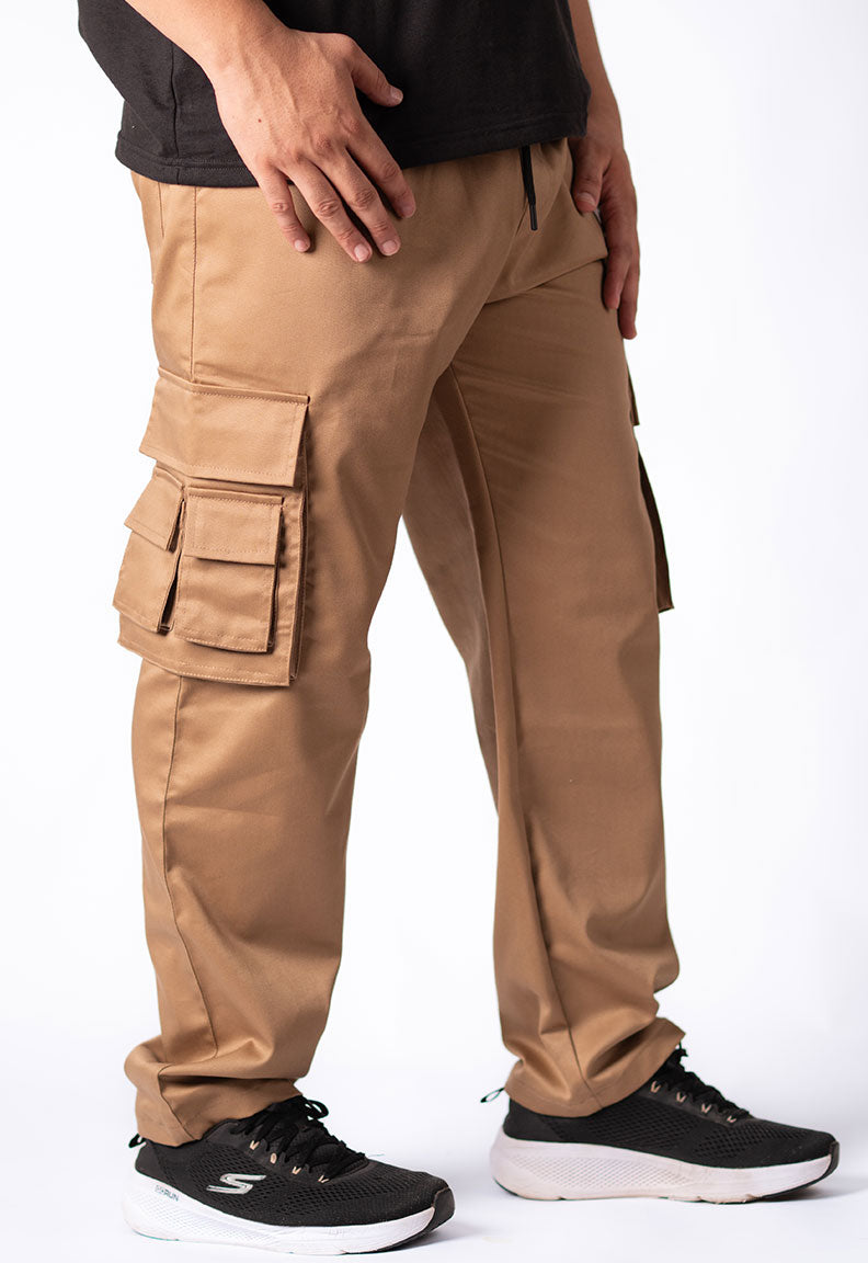 Khaki Utility Cargo Pants with Dual Side Pockets