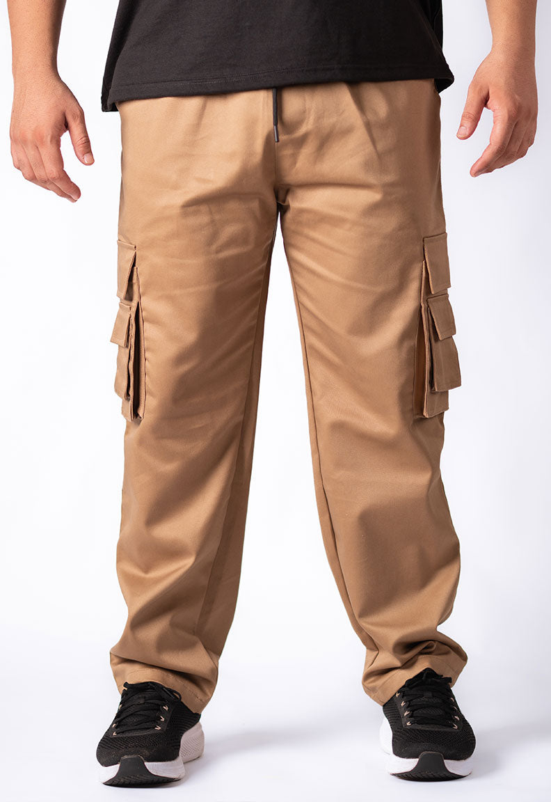 Khaki Utility Cargo Pants with Dual Side Pockets