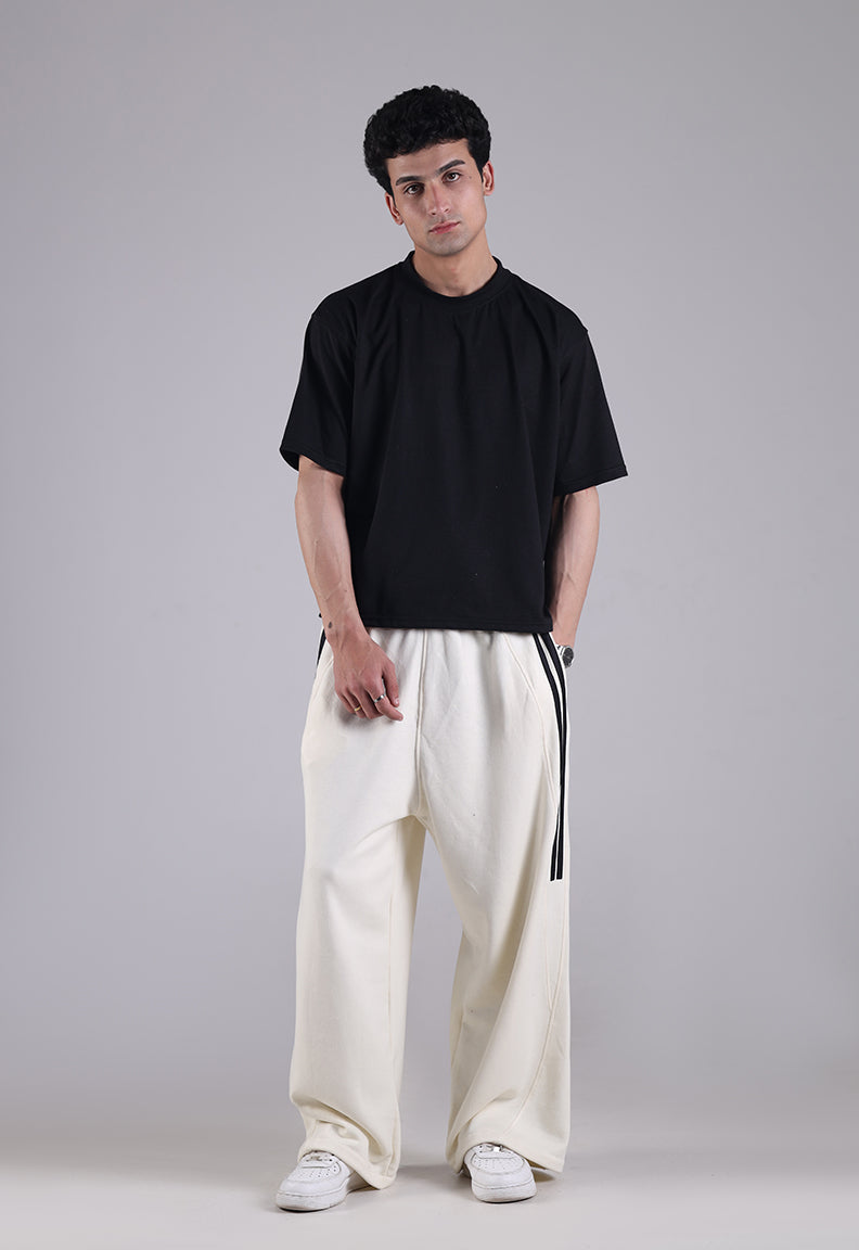 Cropped Tee with Ivory Baggy Trouser full set