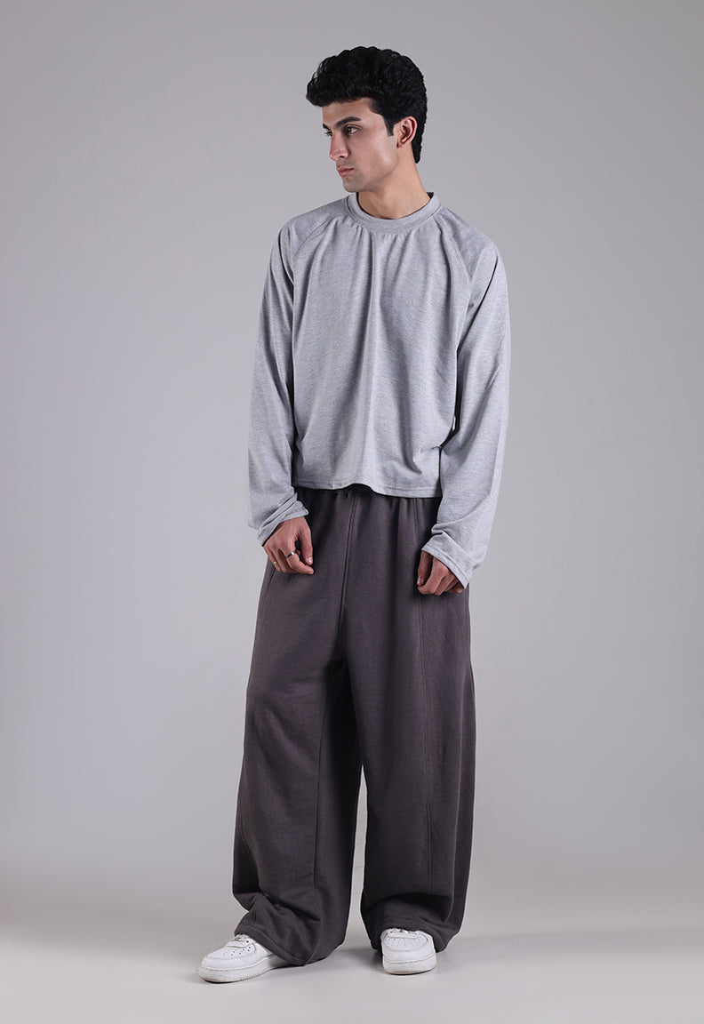 Cropped Tee with Dark Grey Baggy Trouser full set