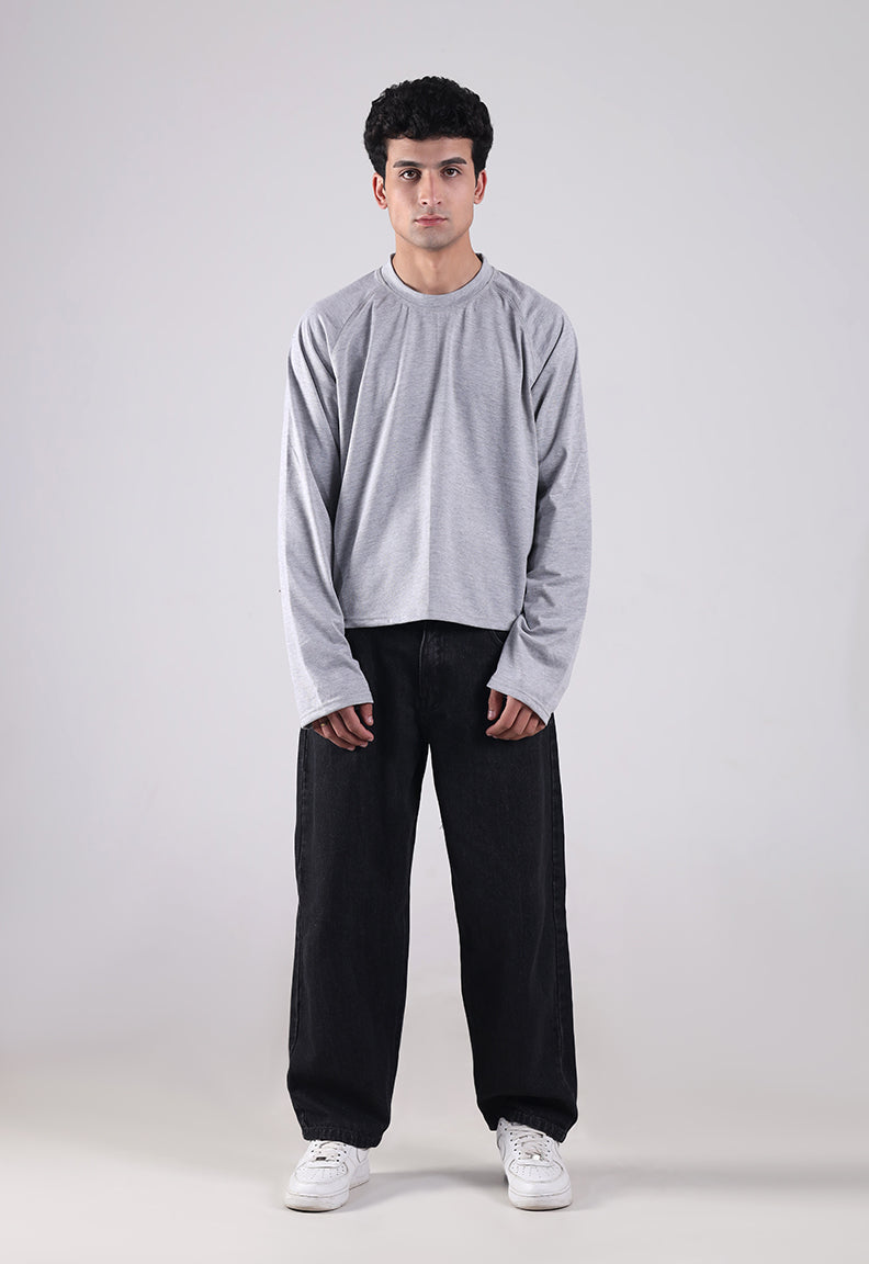 Essential Duo Tee with Denim - Heather Grey/Black