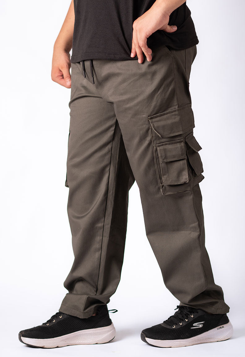 Olive-green Utility Cargo Pants with Dual Side Pockets